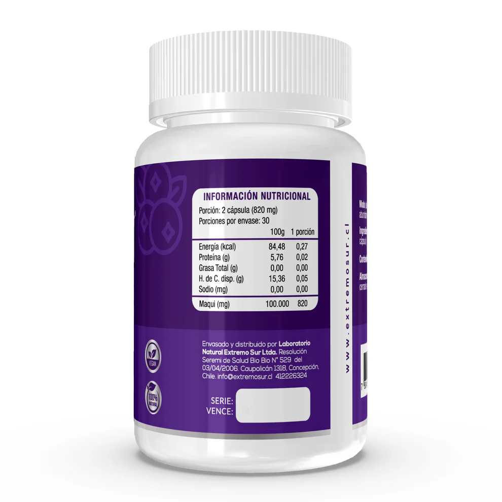 Maqui 60 Capsulas 820 mg EXTREMO SUR - Imagen 2