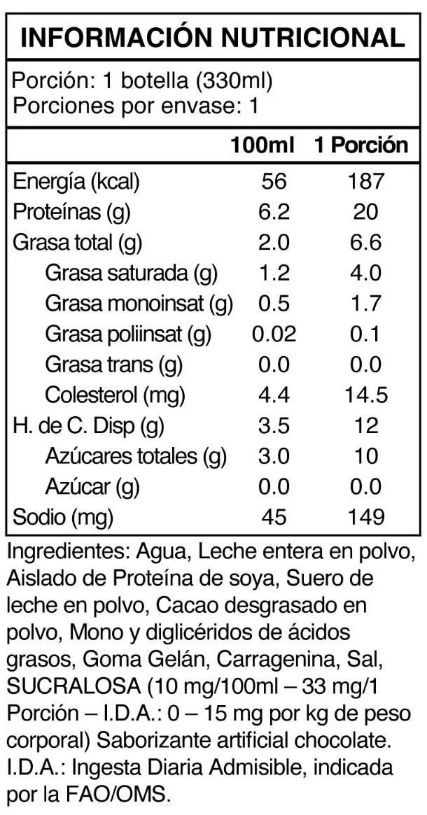 Protein Shake 330 ml 20g Chocolate FOODTECH - Imagen 2