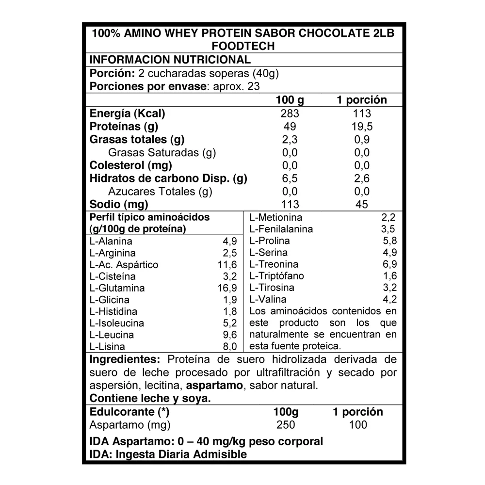 Whey Protein 100% Amino 2Lbs Vainilla Caramel FOODTECH - Imagen 2